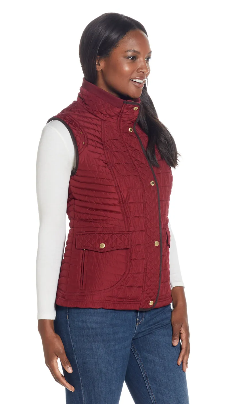 QUILTED VEST WITH COZY LINING AND FAUX SUEDE TRIM