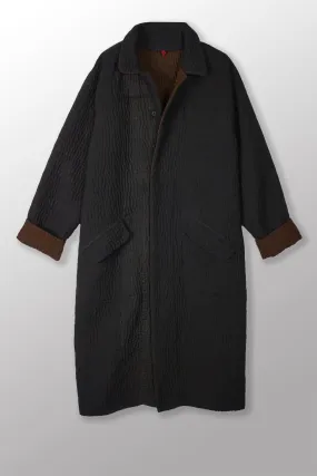 QUILTED VINTAGE COTTON WITH FLANNEL KANTHA RAGLAN SLEEVE COAT - fq5337-blk -