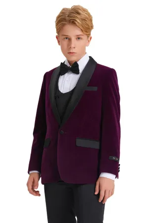 "Jayden" Tazio Kids Purple Velvet Tuxedo (5-Piece Set)