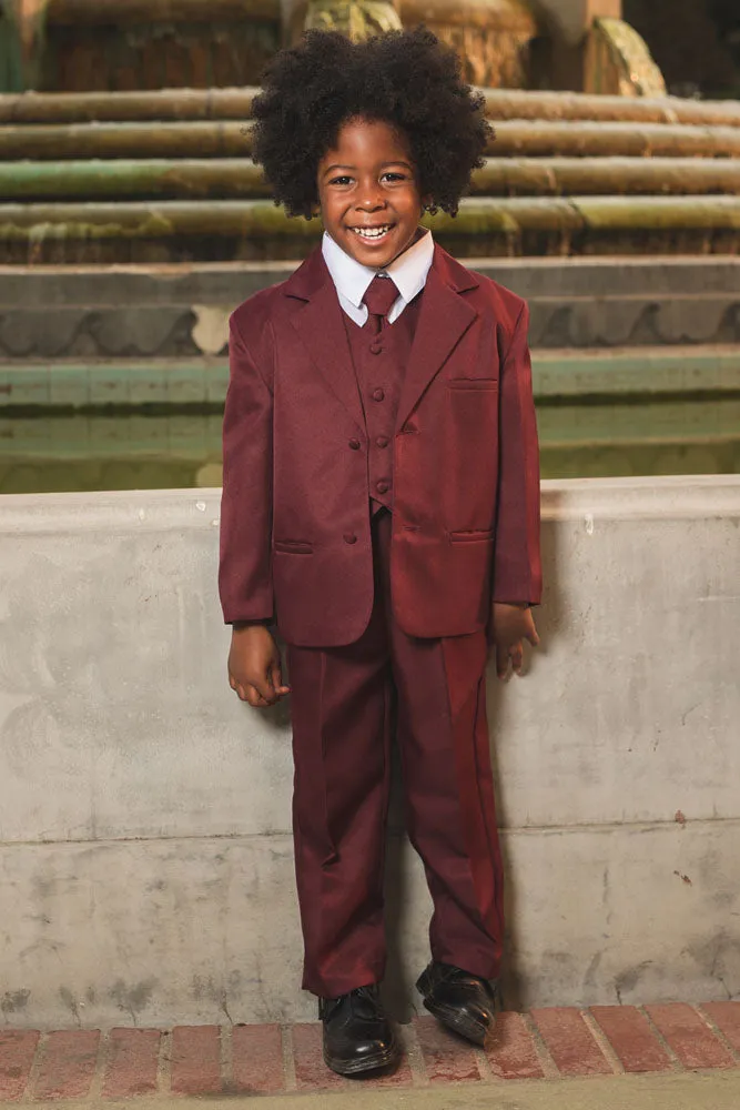 "Joey" Kids Burgundy Suit (5-Piece Set)