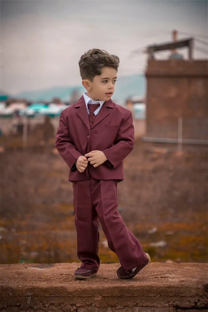 "Joey" Kids Burgundy Suit (5-Piece Set)