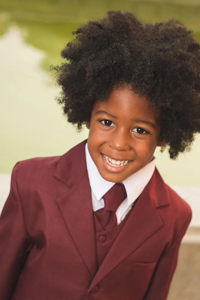 "Joey" Kids Burgundy Suit (5-Piece Set)