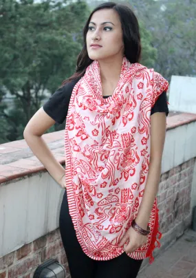 Red and White Batik Cotton Shawl