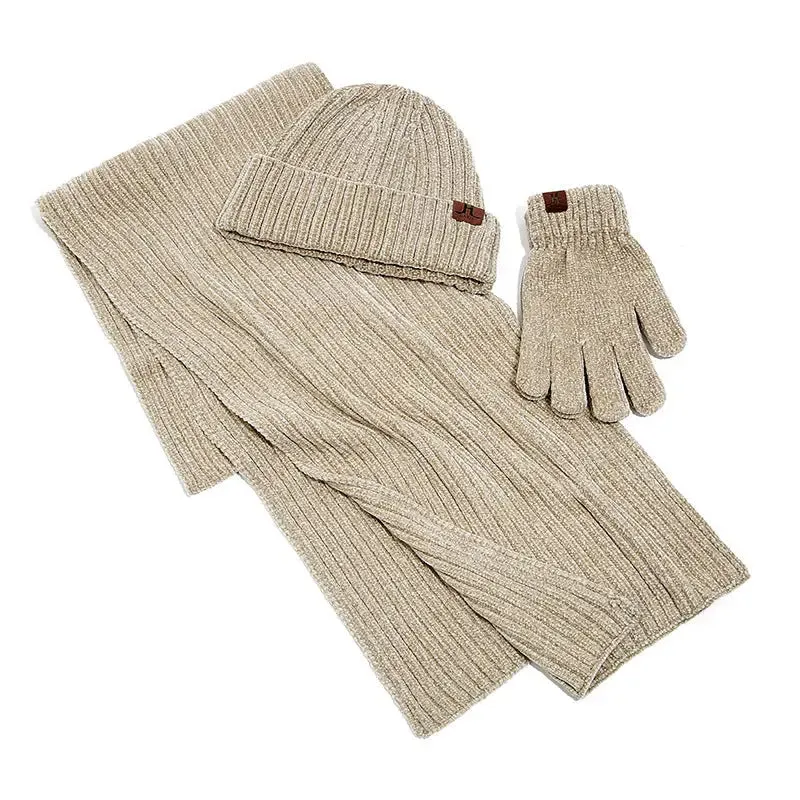 Ribbed Knitted Scarf Hat And Gloves Set