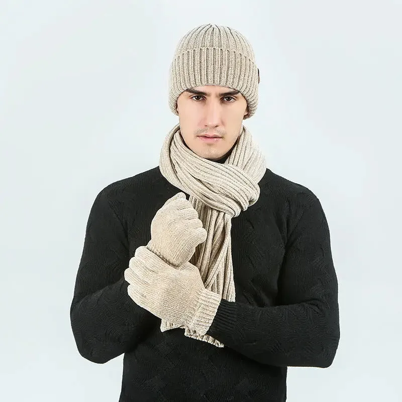 Ribbed Knitted Scarf Hat And Gloves Set