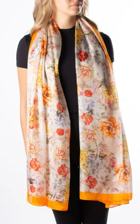 Romantic Orange Flowers Silk Scarf