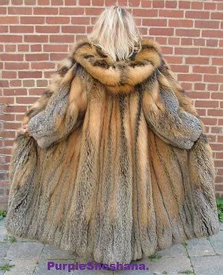 Sensational Hooded Solid Multi Color Cross Fox Canadian Fur Coat 80" Sweep M/L