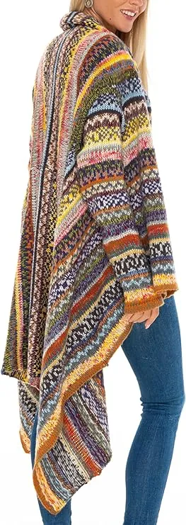 SHU-SHI Womens Long Cardigan Open Front Boho Fall Winter Poncho Sweater Wrap Shawl Cape