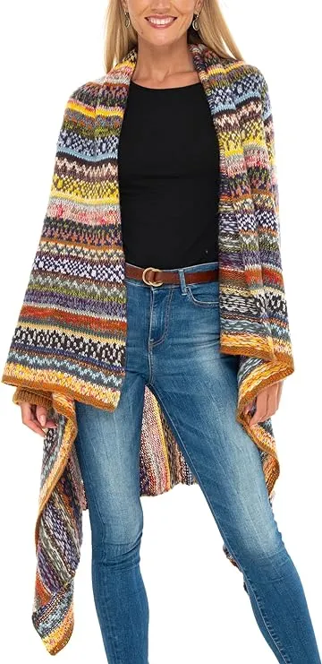 SHU-SHI Womens Long Cardigan Open Front Boho Fall Winter Poncho Sweater Wrap Shawl Cape