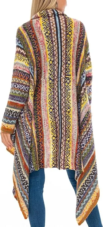 SHU-SHI Womens Long Cardigan Open Front Boho Fall Winter Poncho Sweater Wrap Shawl Cape