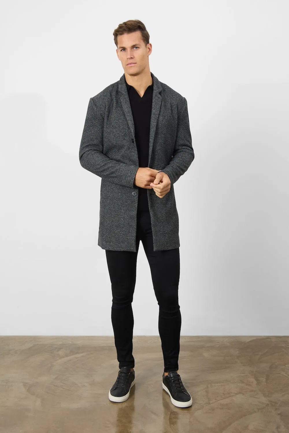 Single Breasted Herringbone Overcoat