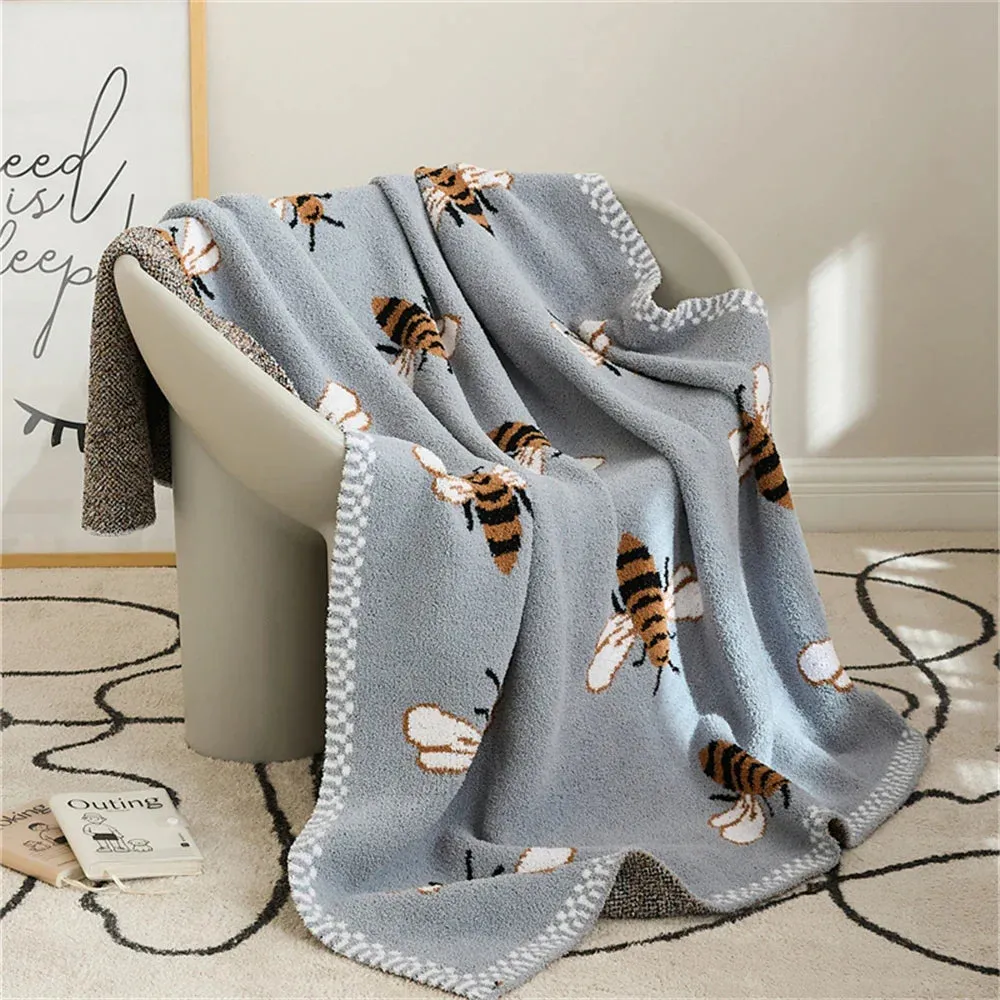 SINOTAO  -  Bee Pattern Knitted Blanket Sofa Towel Cover Portable Office Nap Blankets For Beds Throw Blanket Bedroom Decorative Shawl Gift