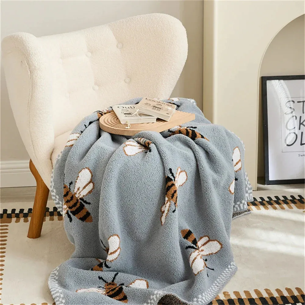 SINOTAO  -  Bee Pattern Knitted Blanket Sofa Towel Cover Portable Office Nap Blankets For Beds Throw Blanket Bedroom Decorative Shawl Gift