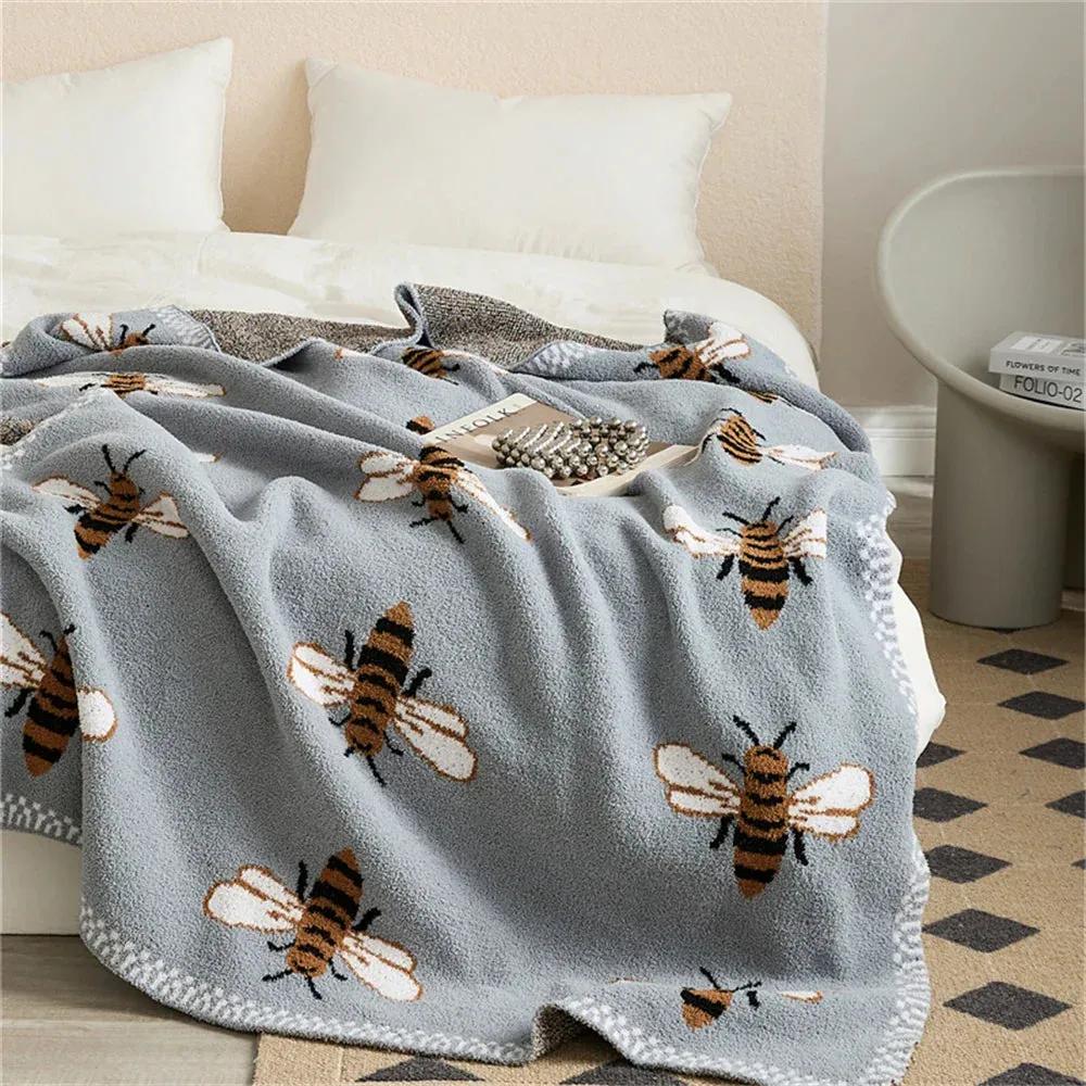 SINOTAO  -  Bee Pattern Knitted Blanket Sofa Towel Cover Portable Office Nap Blankets For Beds Throw Blanket Bedroom Decorative Shawl Gift