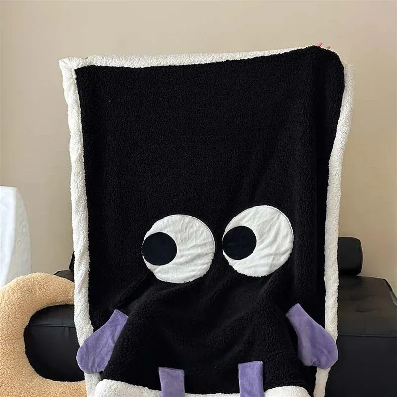 SINOTAO  -  Cute Big Eyes Embroidered Lamb Fleece Blanket Warm Cartoon Casual Sofa Blanket Skin Friendly Soft Shawl Cover Blanket