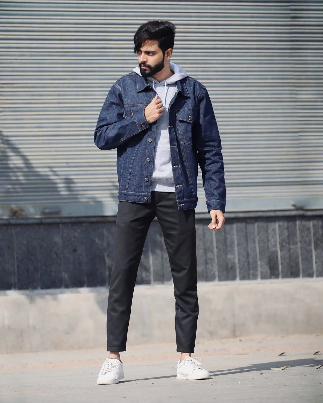 SLAY. Men's Denim Blue Cotton Biker Denim Jacket For Men with SLAY. Embroidered on the back