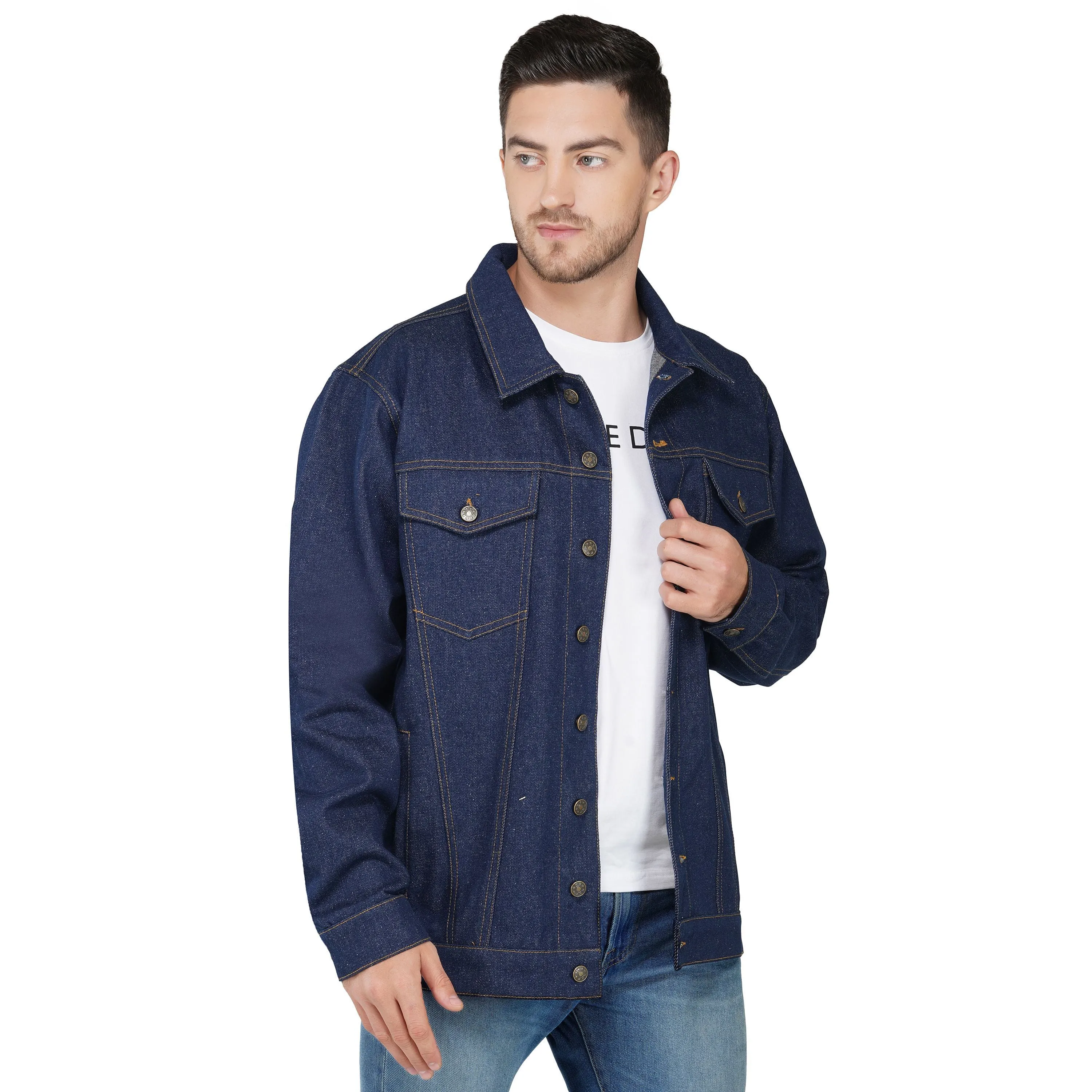 SLAY. Men's Denim Blue Cotton Biker Denim Jacket For Men with SLAY. Embroidered on the back