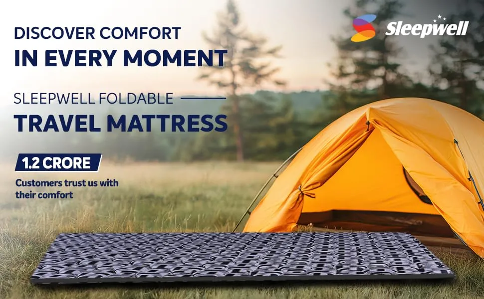 Sleepwell Travel Mattress | Polyester Knitted Fabric | Triple-Layer Quiltec Quilting | Extra Soft | Multi-Purpose | Light Weight | Easy-to-Store | Single-Bed Size | 72X30X1 | 1 Yr Warranty