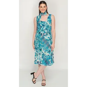 Sleeve Less Semi Long Blue Printed 2 in 1 Reversible Dress For Women