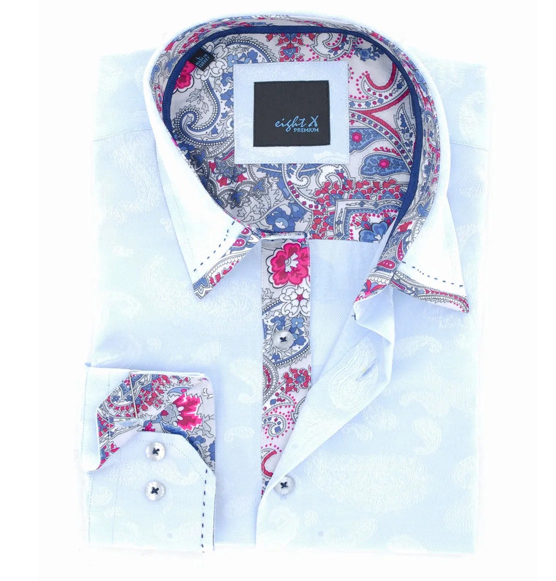 Slim Fit Light Blue Paisley Cotton Dress Shirt