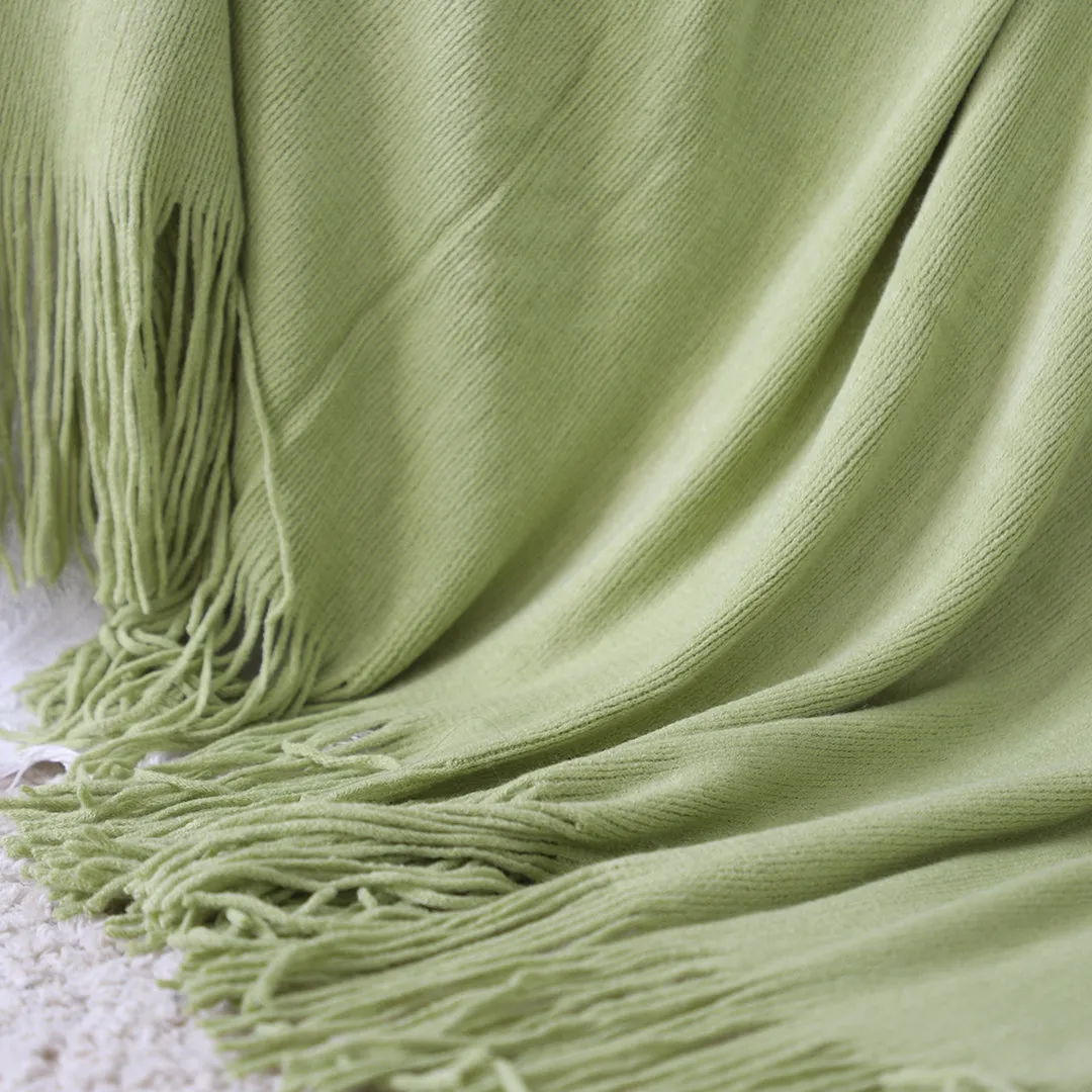 SOGA 2X Green Acrylic Knitted Throw Blanket Solid Fringed Warm Cozy Woven Cover Couch Bed Sofa Home Decor