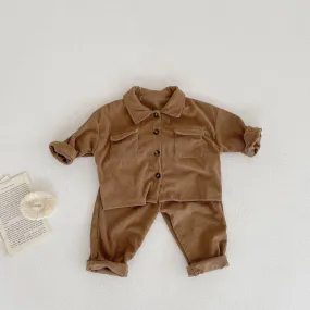 Spring And Autumn Infant Boys And Girls Baby Lapel Cardigan Coat Pants Corduroy Two-piece Set