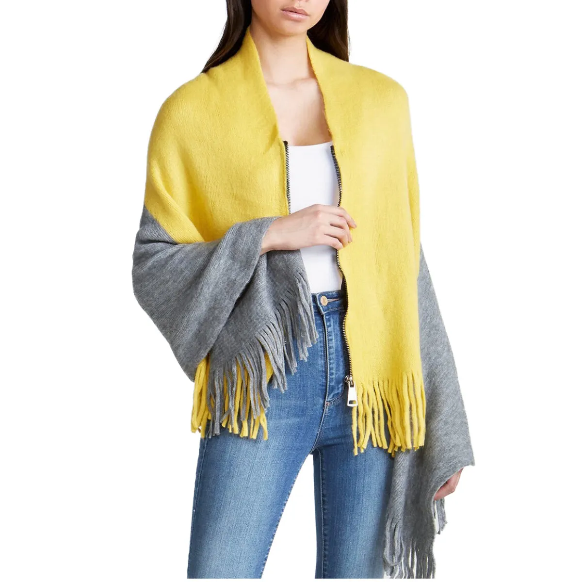 Steve Madden Knit Fringe Wrap/Shawl with Zipper