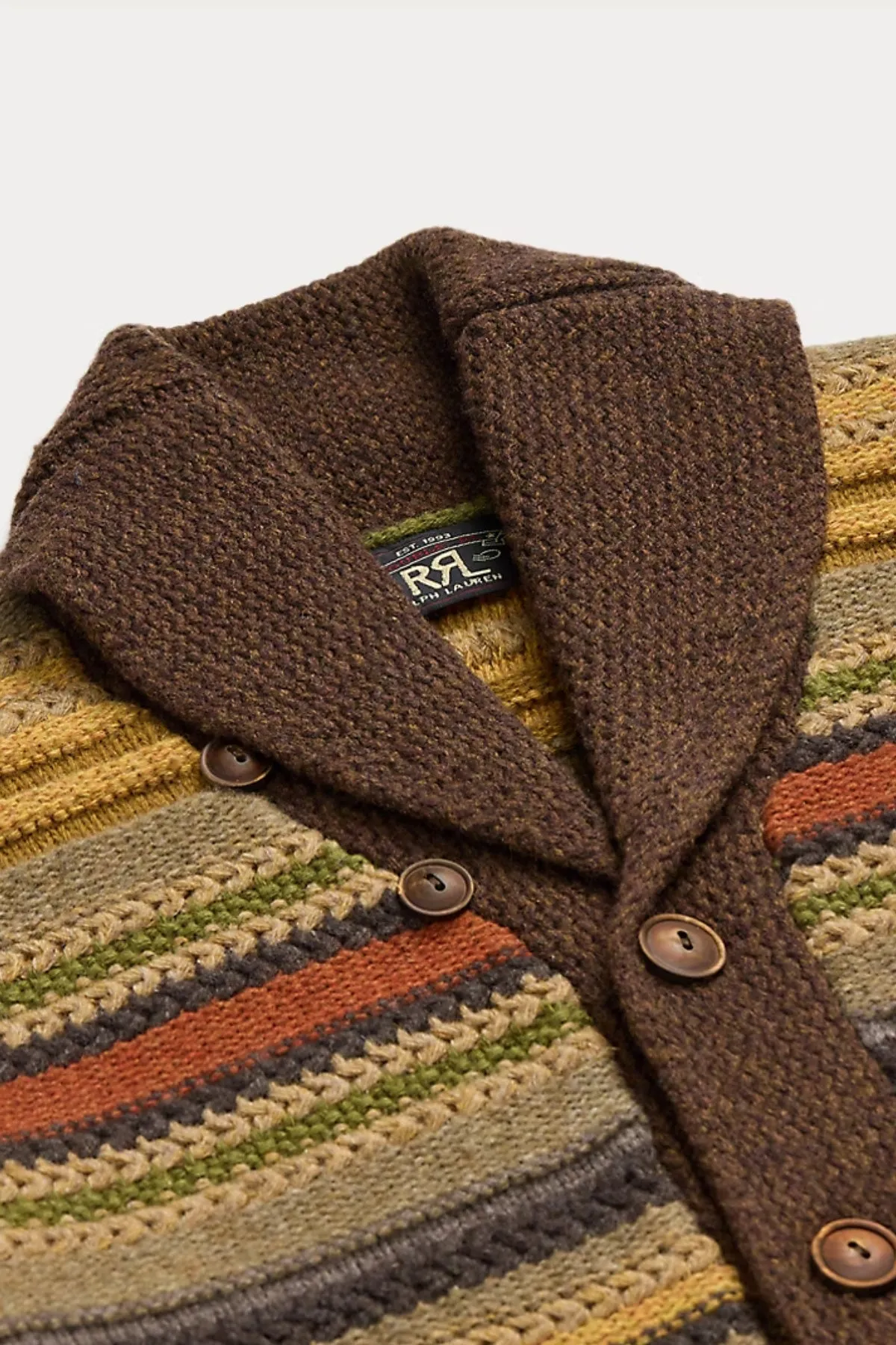 Striped Wool Shawl-Collar Cardigan - Brown Multi