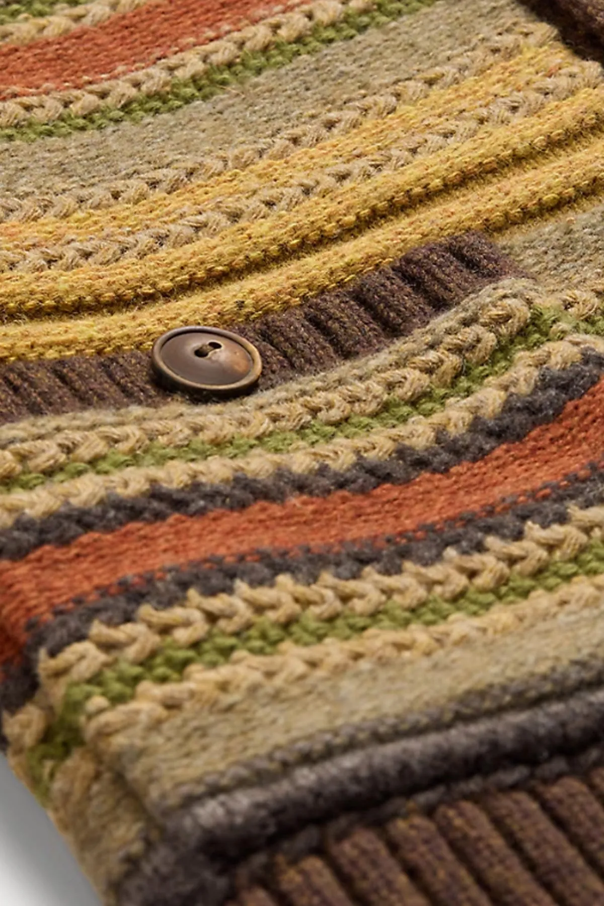 Striped Wool Shawl-Collar Cardigan - Brown Multi