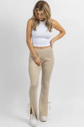 TAN KNIT SIDE SLIT   TIE PANT