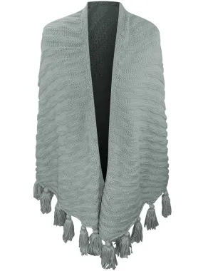 Textured Triangle Winter Knit Shawl Wrap With Tassels