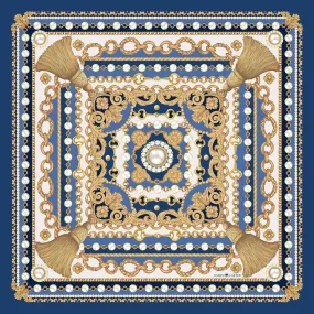 The Jewelled Baroque Silk Scarf - Sapphire | 90x90cm