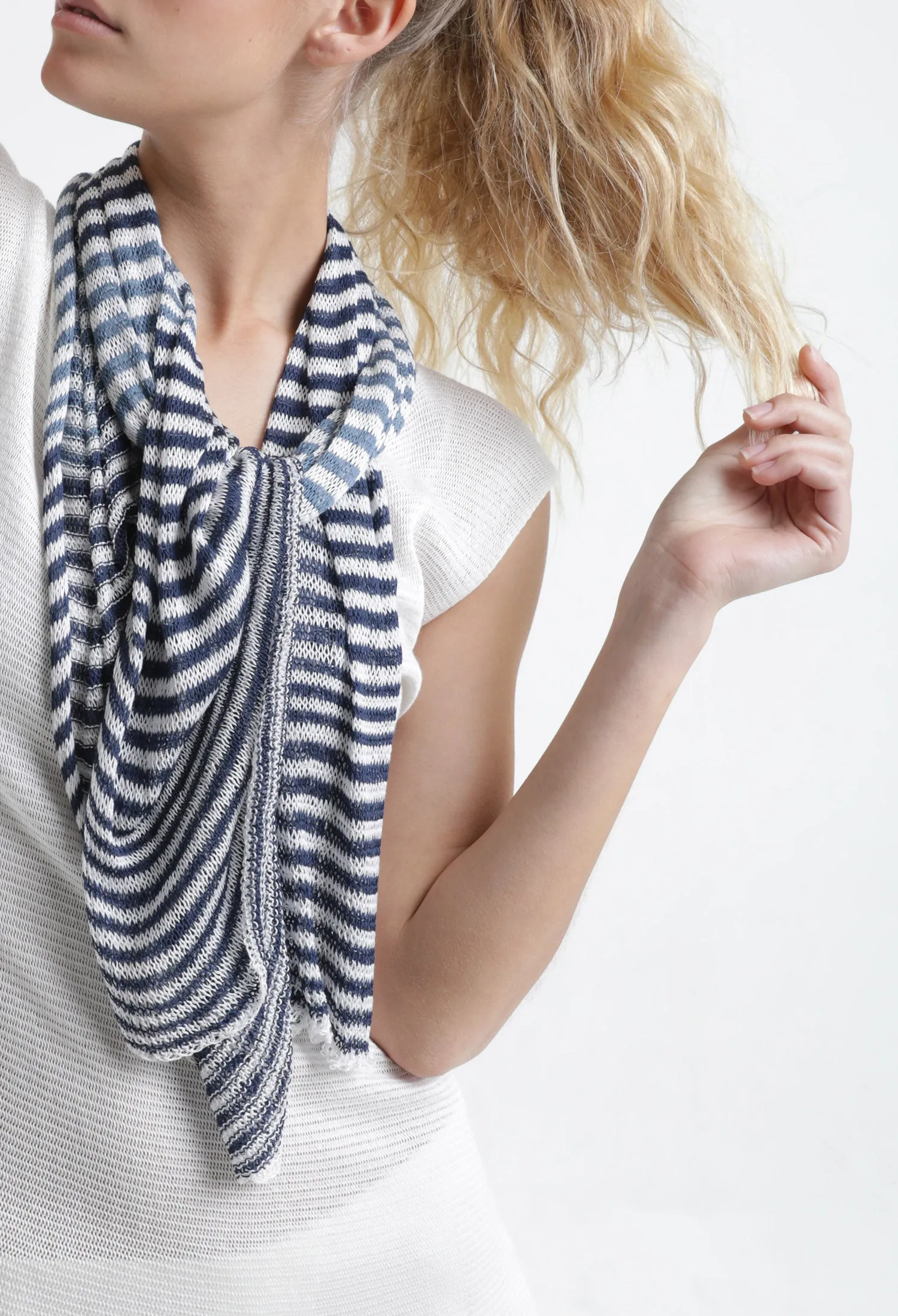 Tremilor stripes Bamboo Scarf - Sky blue & Of white