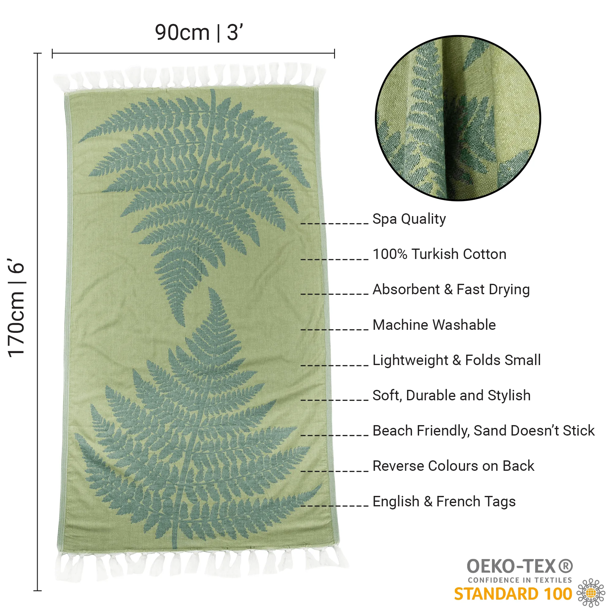 Turkish Cotton Body Towel | Fern in Green