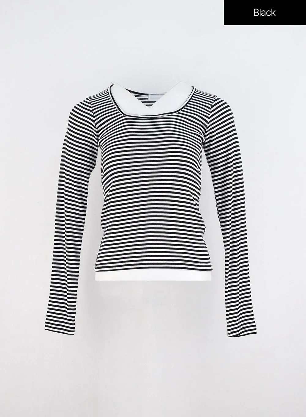 U-Neck Stripe Long Sleeve Tee OO319