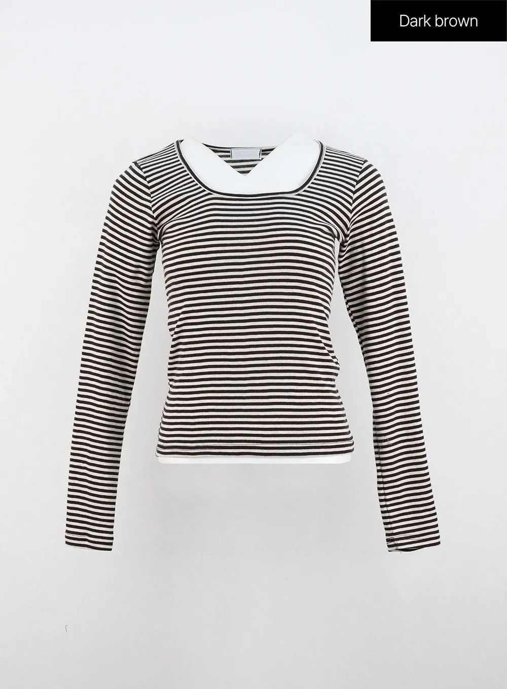 U-Neck Stripe Long Sleeve Tee OO319