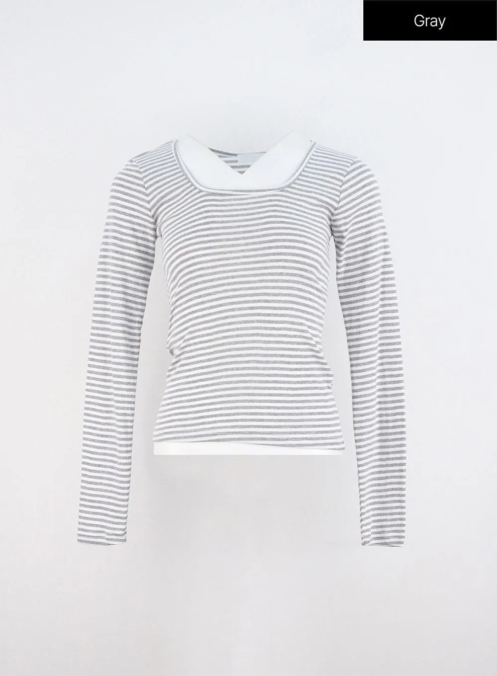 U-Neck Stripe Long Sleeve Tee OO319