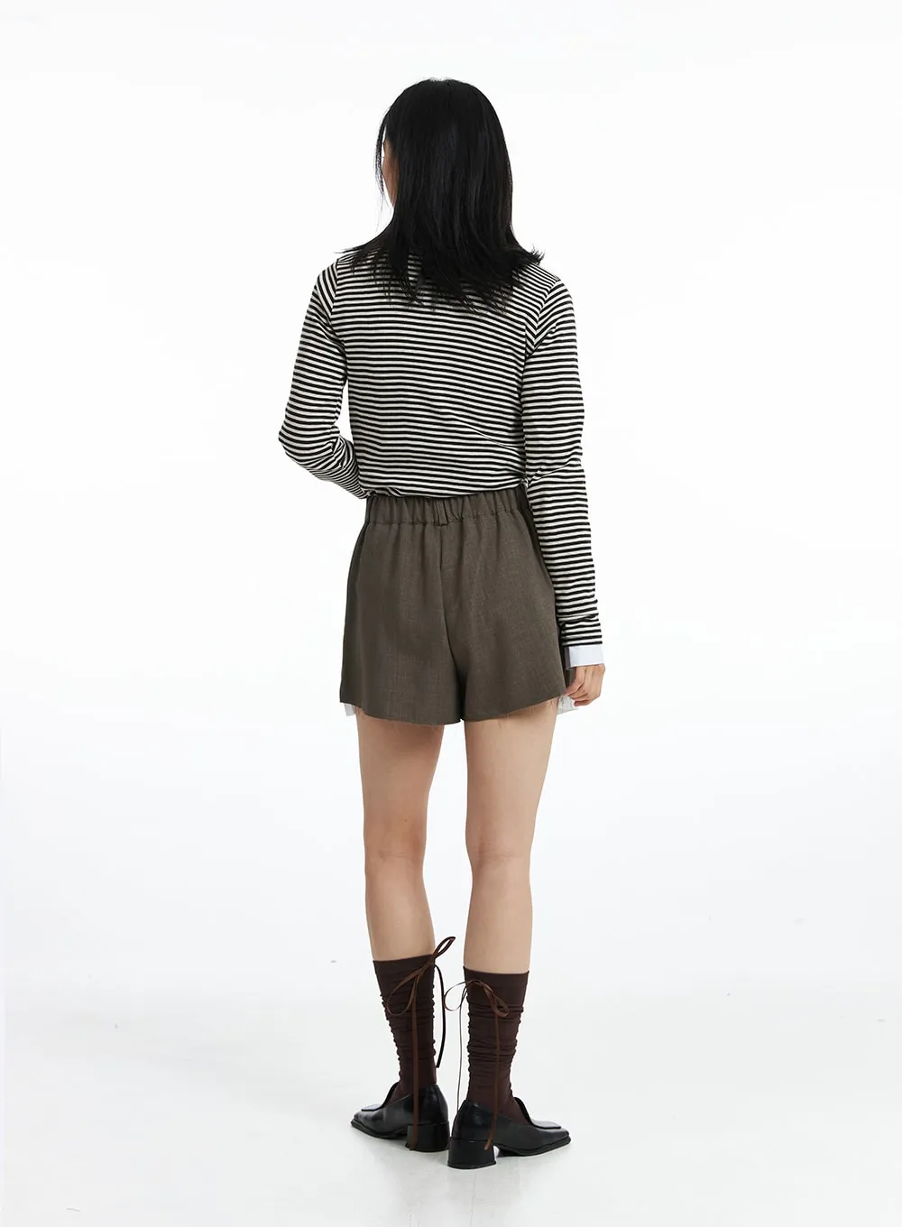 U-Neck Stripe Long Sleeve Tee OO319