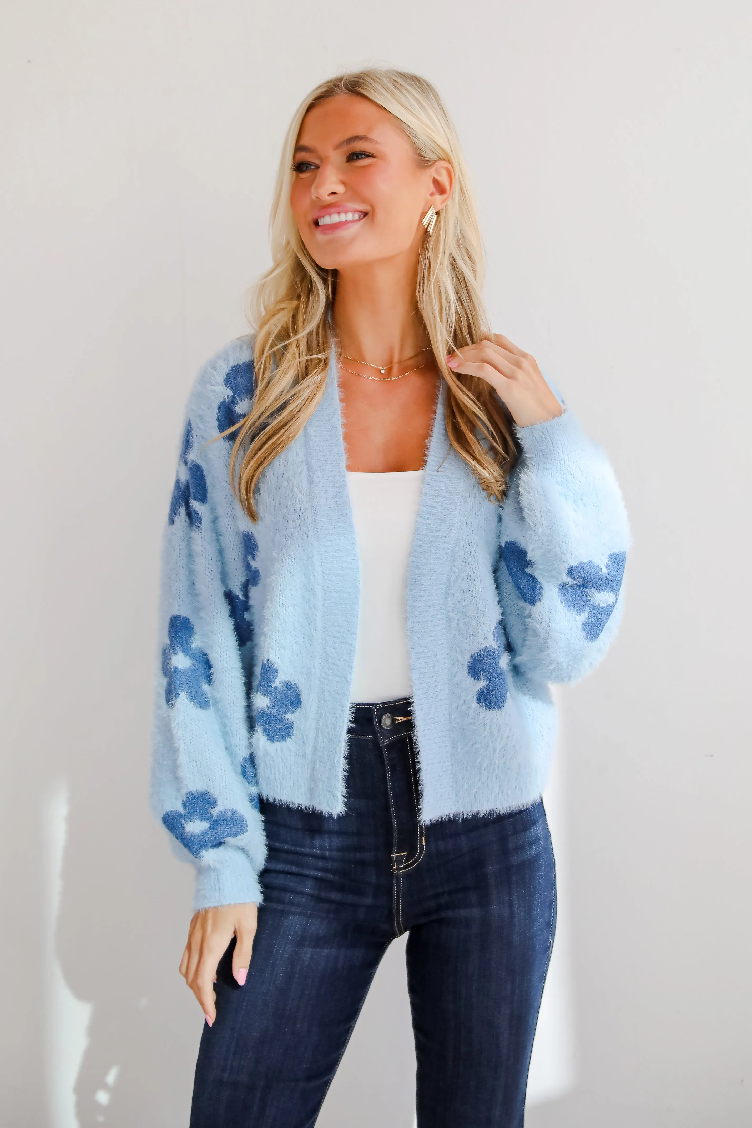 Warm Up To You Blue Floral Sweater Cardigan