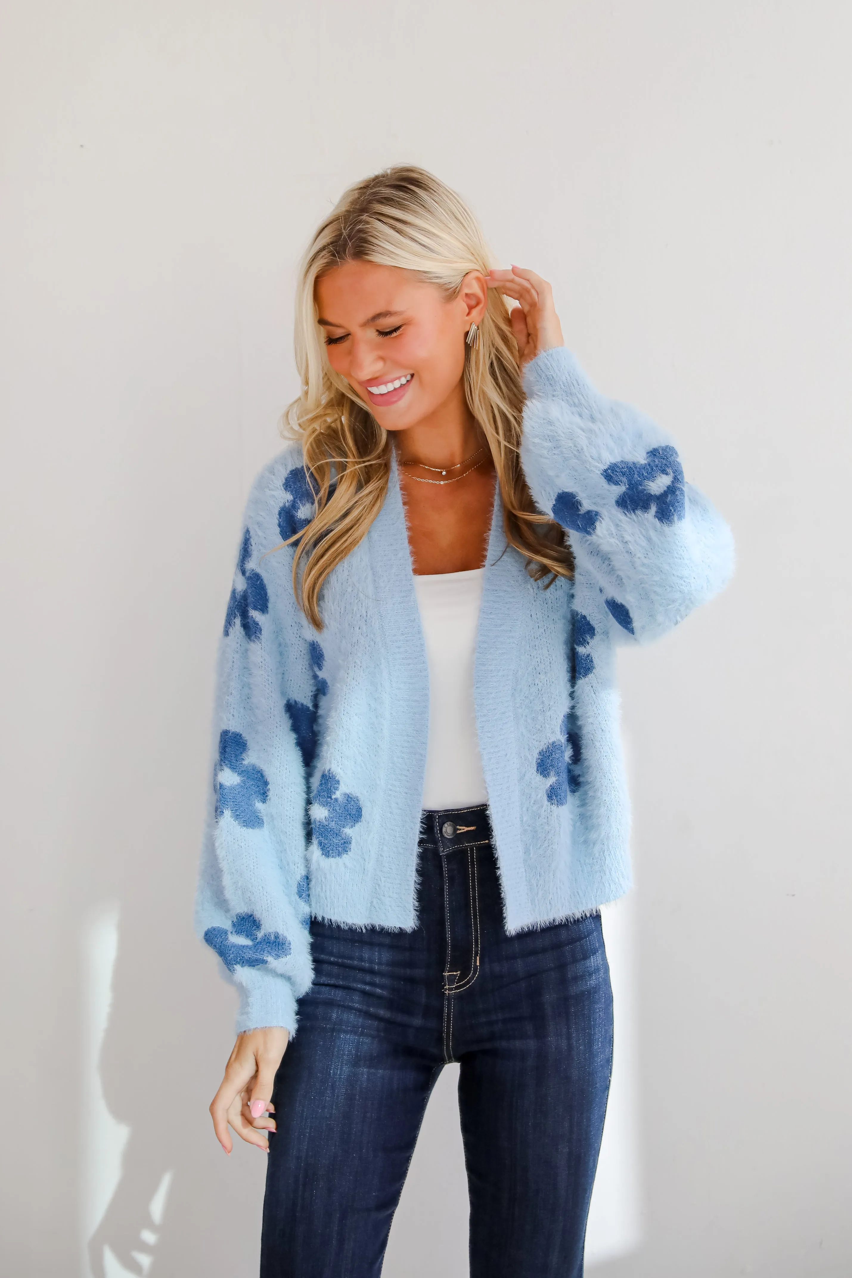 Warm Up To You Blue Floral Sweater Cardigan