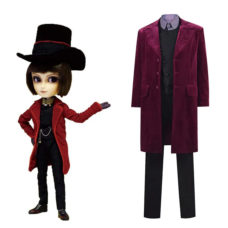 Willy Wonka Costume Charlie And The Chocolate Factory Cosplay Red Coat Full Set