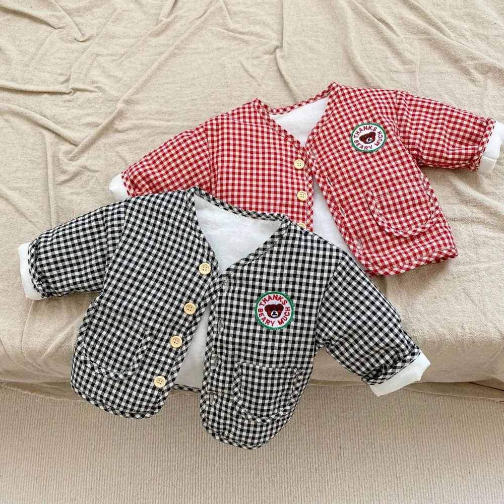 Winter Boys and Girls Baby Thickened Long-sleeved Plaid Coat Wholesale Baby Clothes