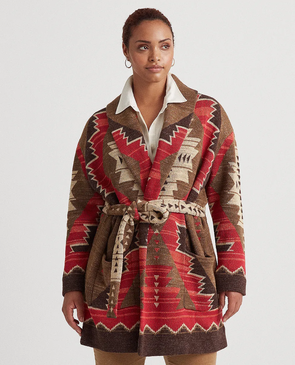 Woman Western-Print Intarsia-Knit Cardigan In Multi