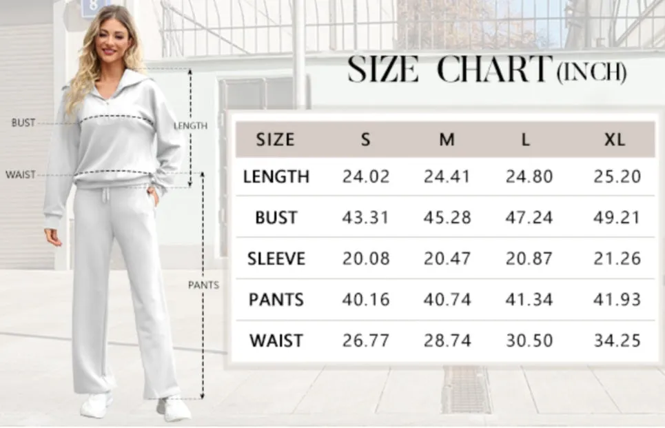 (Women) DIBAOLONG Lounge Sets For Women/Oversized Half Zip Sweatshirt/Wide Leg/Two Piece