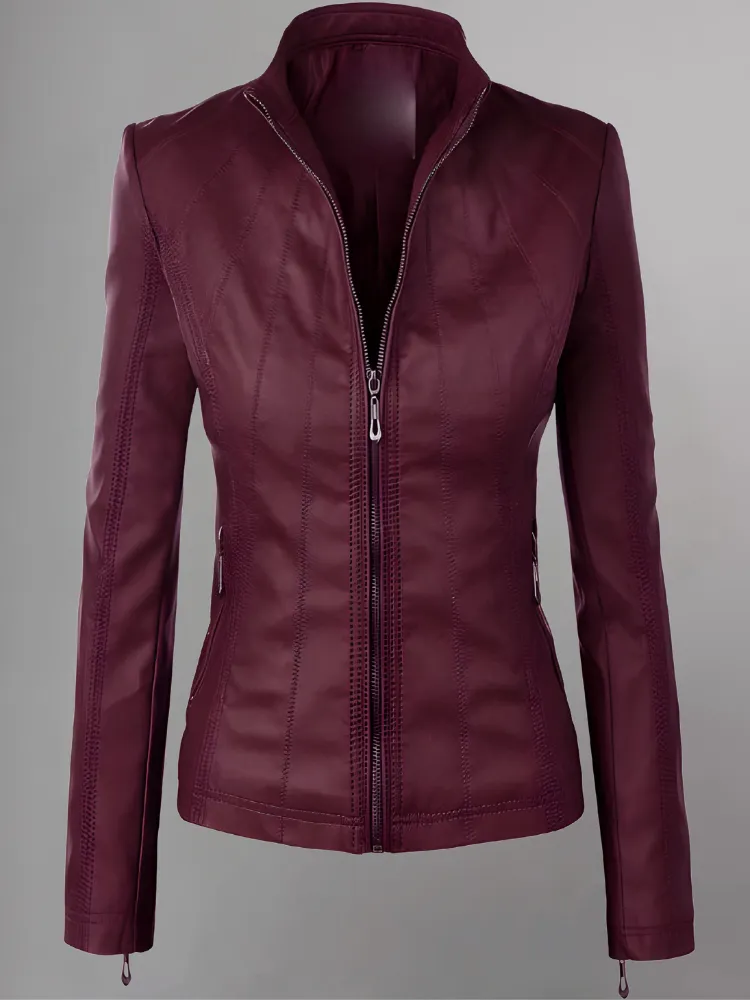 Womens Panelled Real Leather Moto Jacket