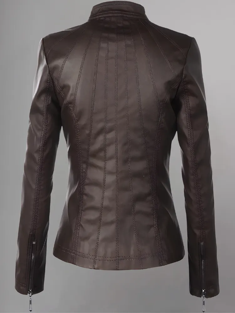 Womens Panelled Real Leather Moto Jacket