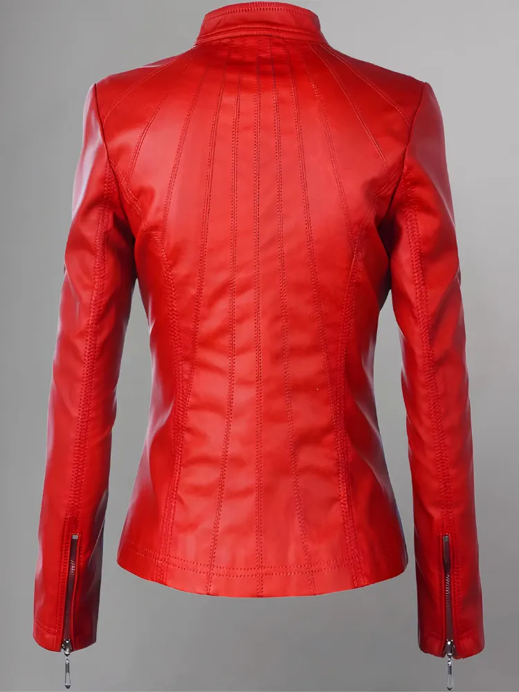 Womens Panelled Real Leather Moto Jacket