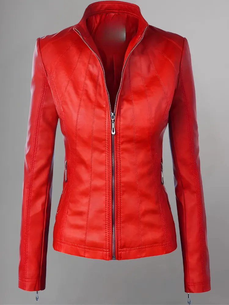 Womens Panelled Real Leather Moto Jacket