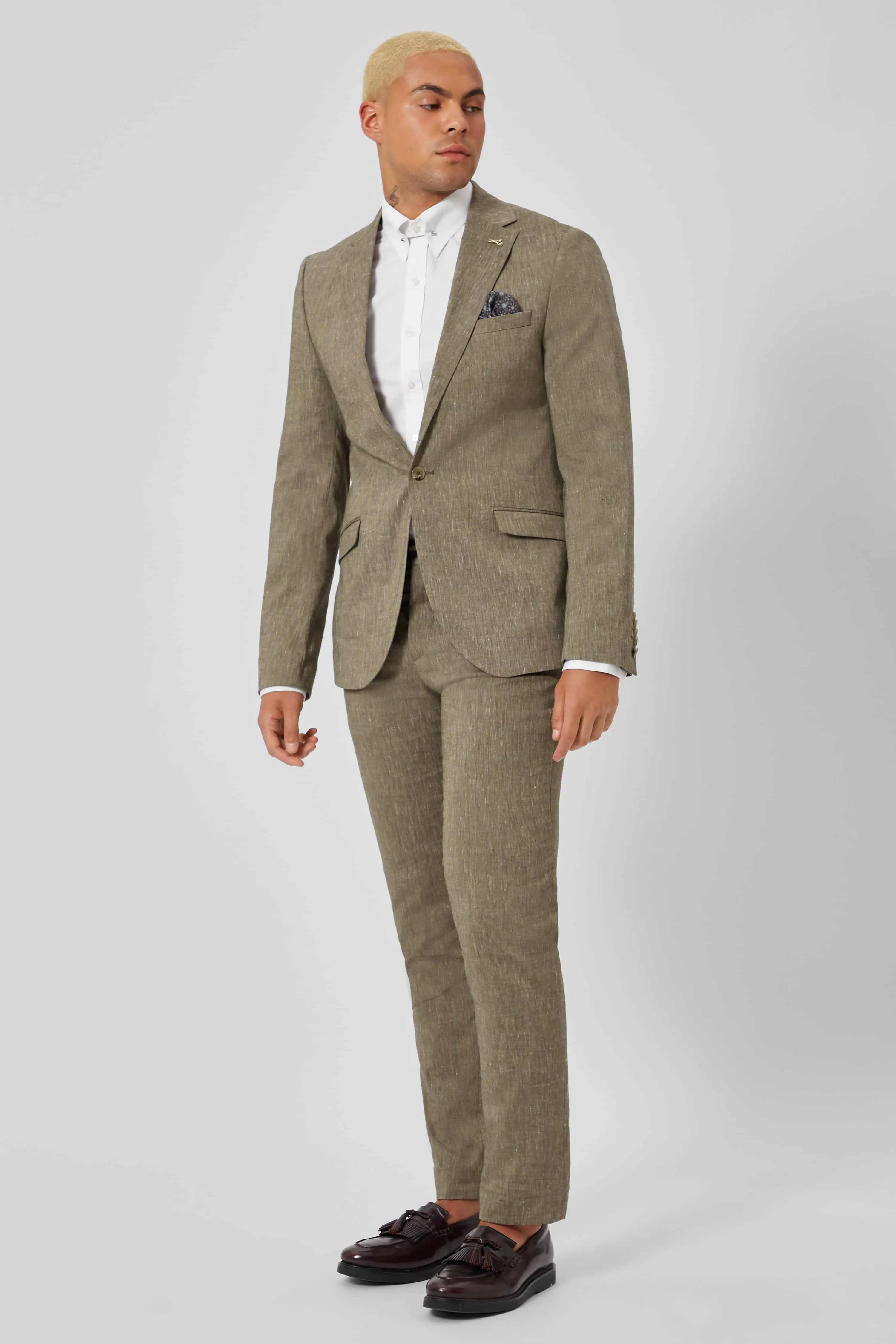 Wooten Slim Fit Khaki Linen Jacket - ARCHIVE